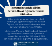 İşletmede Mesleki Eğitim Dersini Alacak Öğrencilerimizin Dikkatine